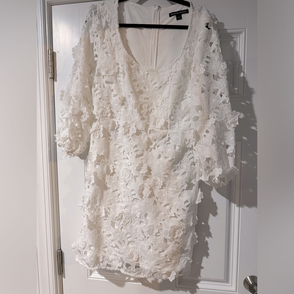 White floral appliqué dress